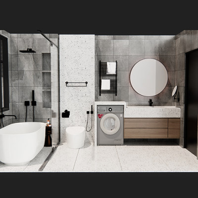 SketchUp模型丨场景模型[客厅空间]卫浴组合丨ZH00003