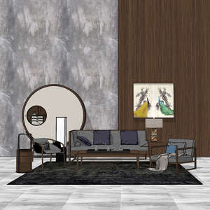 SketchUp模型丨场景模型[中式家具]沙发组合丨MX00001