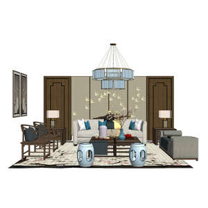 SketchUp模型丨场景模型[中式家具]沙发组合丨MX00004
