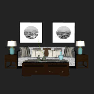 SketchUp模型丨场景模型[中式家具]沙发组合丨MX00005
