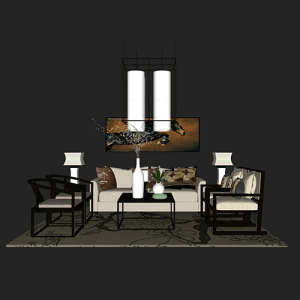 SketchUp模型丨场景模型[中式家具]沙发组合丨MX00008