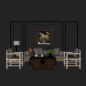 SketchUp模型丨场景模型[中式家具]沙发组合丨MX00009