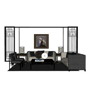 SketchUp模型丨场景模型[中式家具]沙发组合丨MX00011