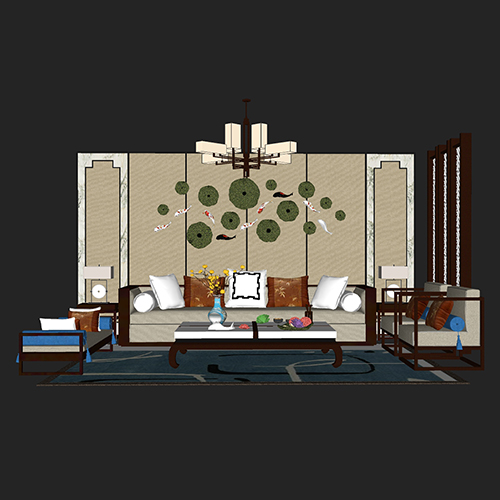 SketchUp模型丨场景模型[中式家具]沙发组合丨MX00012