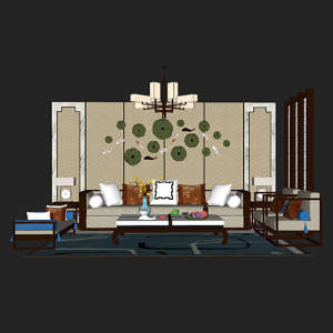 SketchUp模型丨场景模型[中式家具]沙发组合丨MX00012