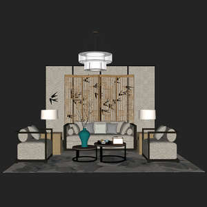 SketchUp模型丨场景模型[中式家具]沙发组合丨MX00013