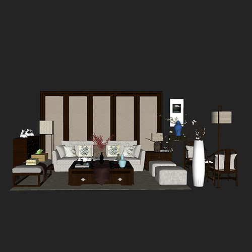 SketchUp模型丨场景模型[中式家具]沙发组合丨MX00014