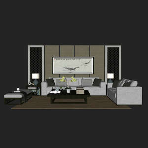 SketchUp模型丨场景模型[中式家具]沙发组合丨MX00015