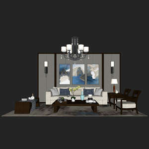 SketchUp模型丨场景模型[中式家具]沙发组合丨MX00016