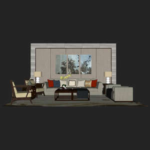 SketchUp模型丨场景模型[中式家具]沙发组合丨MX00017