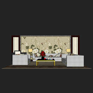 SketchUp模型丨场景模型[中式家具]沙发组合丨MX00018