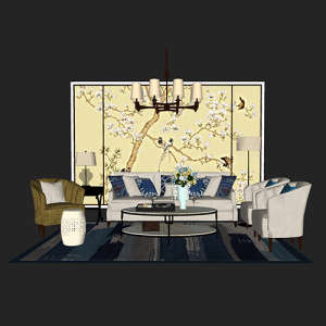 SketchUp模型丨场景模型[中式家具]沙发组合丨MX00019