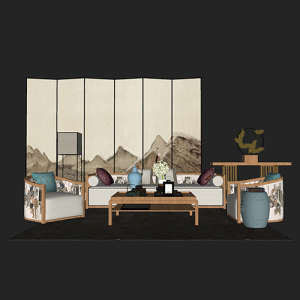 SketchUp模型丨场景模型[中式家具]沙发组合丨MX00020