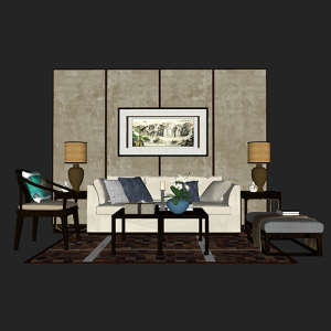 SketchUp模型丨场景模型[中式家具]沙发组合丨MX00022