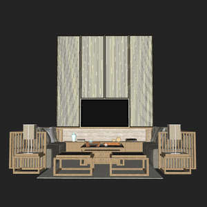 SketchUp模型丨场景模型[中式家具]沙发组合丨MX00023