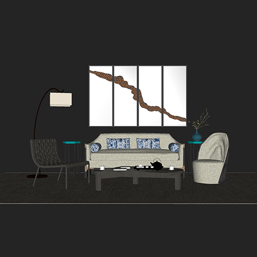 SketchUp模型丨场景模型[中式家具]沙发组合丨MX00024