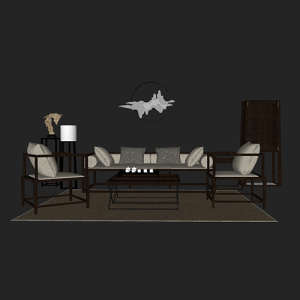 SketchUp模型丨场景模型[中式家具]沙发组合丨MX00025
