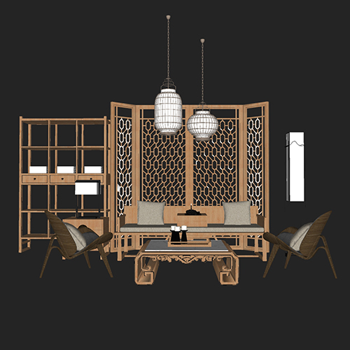 SketchUp模型丨场景模型[中式家具]沙发组合丨MX00028