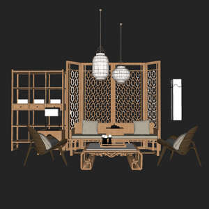 SketchUp模型丨场景模型[中式家具]沙发组合丨MX00028