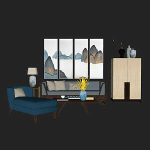 SketchUp模型丨场景模型[中式家具]沙发组合丨MX00029