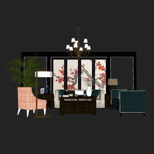 SketchUp模型丨场景模型[中式家具]沙发组合丨MX00030