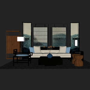 SketchUp模型丨场景模型[中式家具]沙发组合丨MX00033