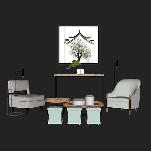 SketchUp模型丨场景模型[中式家具]沙发组合丨MX00034
