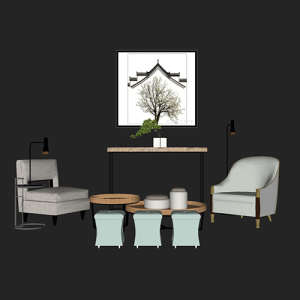 SketchUp模型丨场景模型[中式家具]沙发组合丨MX00034