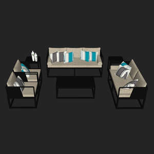 SketchUp模型丨场景模型[中式家具]沙发组合丨MX00037