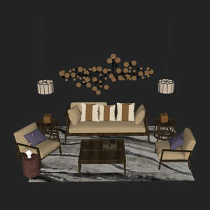 SketchUp模型丨场景模型[中式家具]沙发组合丨MX00038