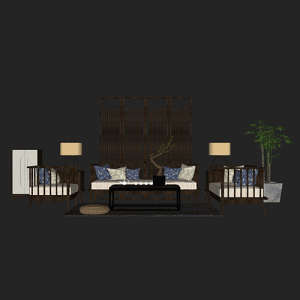 SketchUp模型丨场景模型[中式家具]沙发组合丨MX00039
