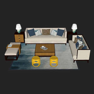 SketchUp模型丨场景模型[中式家具]沙发组合丨MX00042