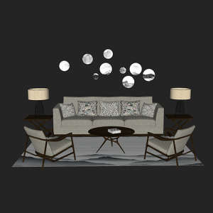 SketchUp模型丨场景模型[中式家具]沙发组合丨MX00043