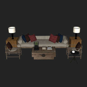 SketchUp模型丨场景模型[中式家具]沙发组合丨MX00044