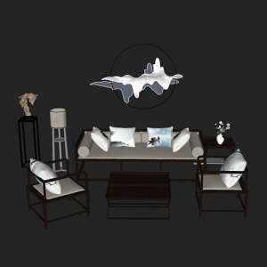 SketchUp模型丨场景模型[中式家具]沙发组合丨MX00046