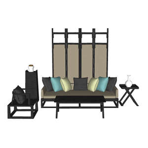 SketchUp模型丨场景模型[中式家具]沙发组合丨MX00047