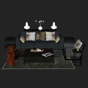 SketchUp模型丨场景模型[中式家具]沙发组合丨MX00048