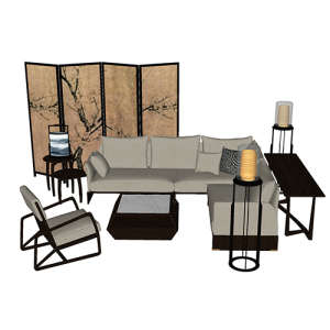 SketchUp模型丨场景模型[中式家具]沙发组合丨MX00054