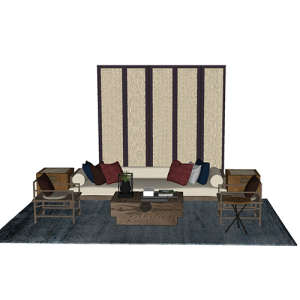 SketchUp模型丨场景模型[中式家具]沙发组合丨MX00055