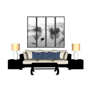 SketchUp模型丨场景模型[中式家具]沙发组合丨MX00059