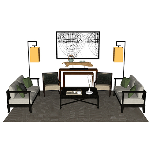 SketchUp模型丨场景模型[中式家具]沙发组合丨MX00061