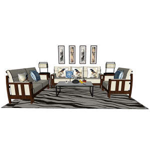 SketchUp模型丨场景模型[中式家具]沙发组合丨MX00065