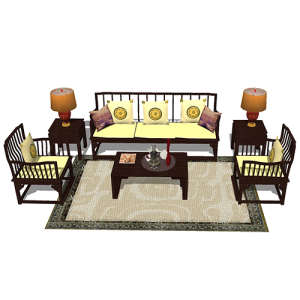 SketchUp模型丨组合模型[中式家具]沙发组合丨MX00078