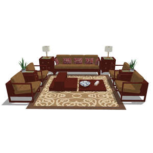 SketchUp模型丨组合模型[中式家具]沙发组合丨MX00079