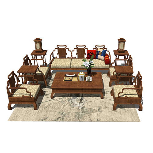 SketchUp模型丨组合模型[中式家具]沙发组合丨MX00080