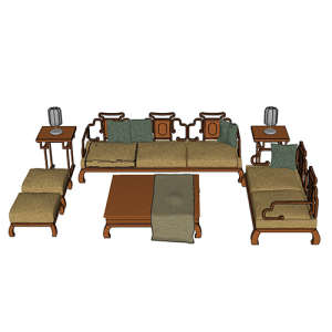 SketchUp模型丨组合模型[中式家具]沙发组合丨MX00081
