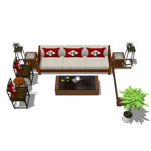 SketchUp模型丨组合模型[中式家具]沙发组合丨MX00084