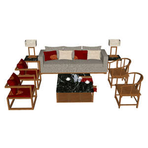 SketchUp模型丨组合模型[中式家具]沙发组合丨MX00086