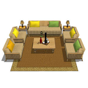 SketchUp模型丨组合模型[中式家具]沙发组合丨MX00088