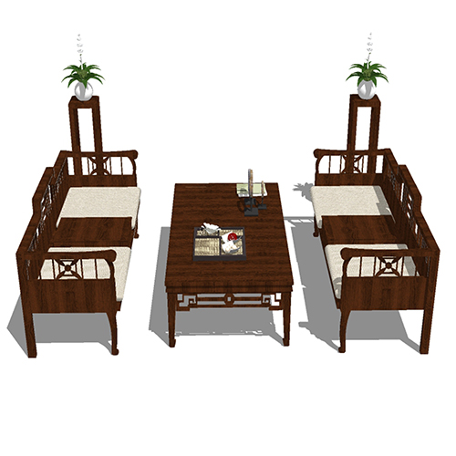 SketchUp模型丨组合模型[中式家具]沙发组合丨MX00090